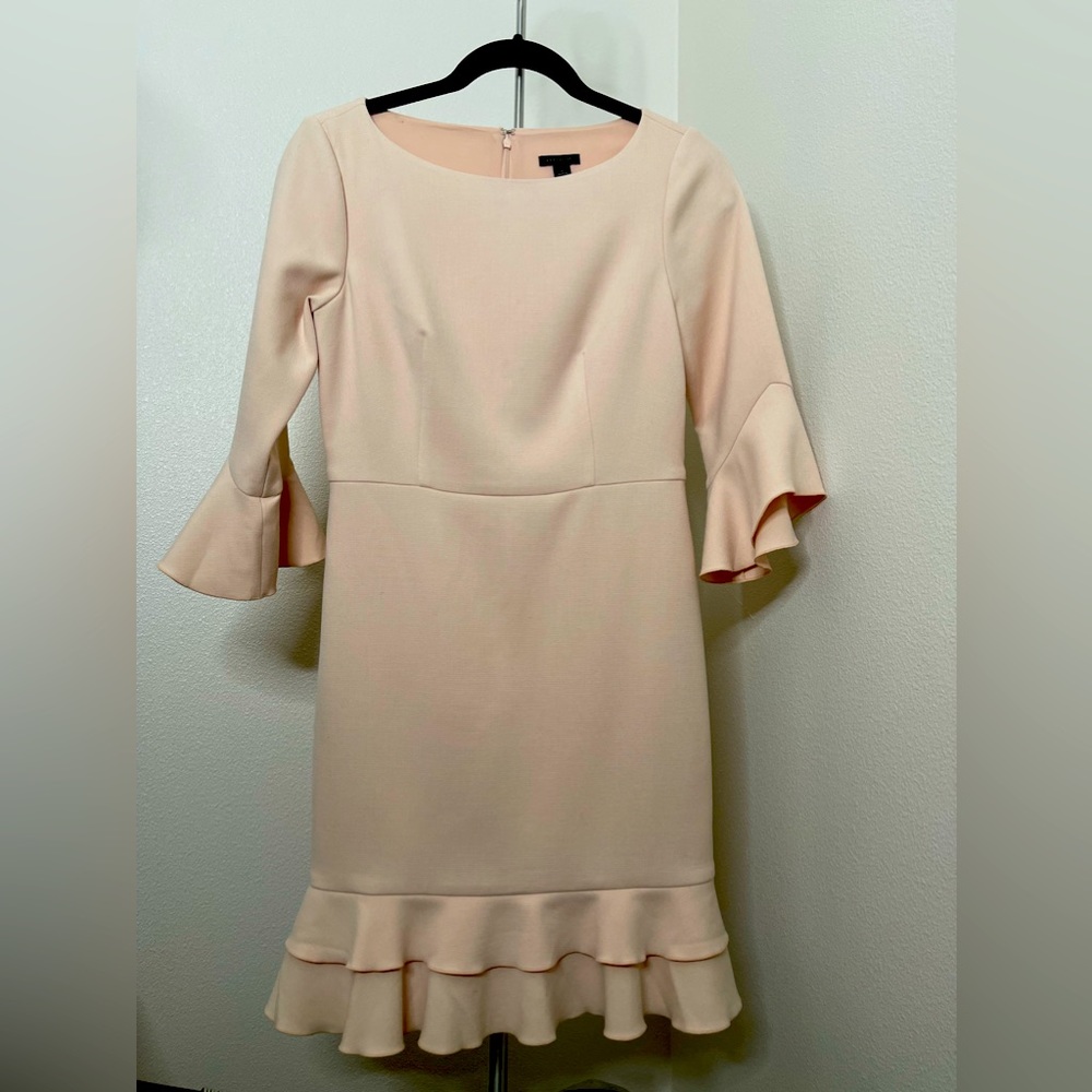 Ann Taylor dress blush pink size 0 three quarter ruffle sleeve